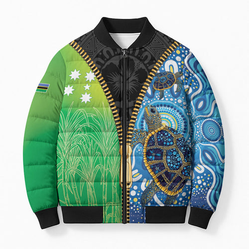 Australian South Sea Islanders National Recognition Day Bomber Puffer Jacket Aussie Sugar Cane Turtle Aboriginal Style