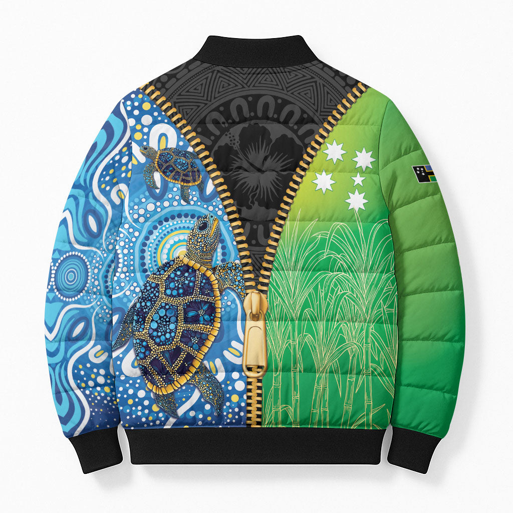 Australian South Sea Islanders National Recognition Day Bomber Puffer Jacket Aussie Sugar Cane Turtle Aboriginal Style