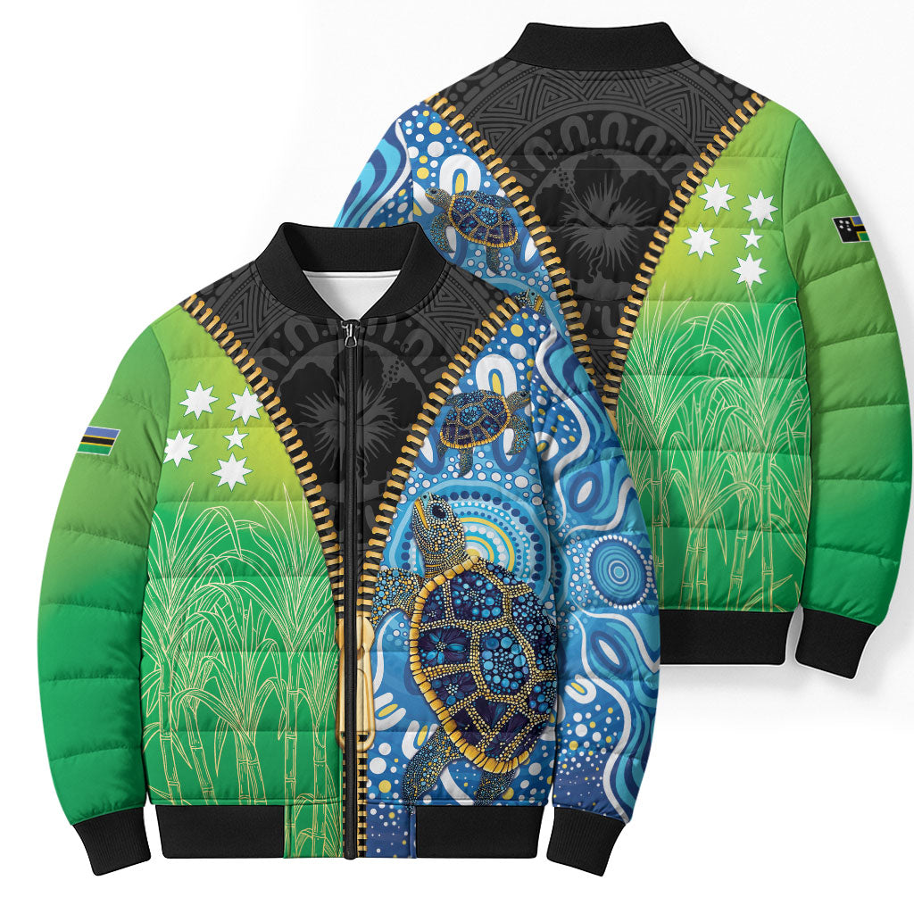 Australian South Sea Islanders National Recognition Day Bomber Puffer Jacket Aussie Sugar Cane Turtle Aboriginal Style