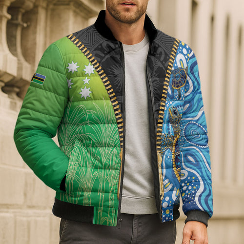 Australian South Sea Islanders National Recognition Day Bomber Puffer Jacket Aussie Sugar Cane Turtle Aboriginal Style