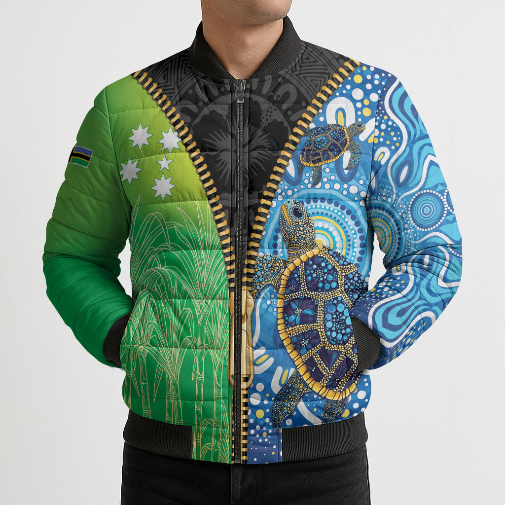 Australian South Sea Islanders National Recognition Day Bomber Puffer Jacket Aussie Sugar Cane Turtle Aboriginal Style