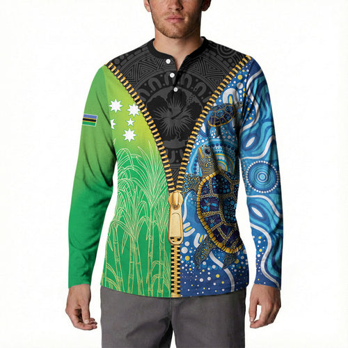 Australian South Sea Islanders National Recognition Day Button Sweatshirt Aussie Sugar Cane Turtle Aboriginal Style