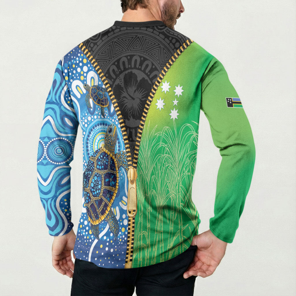 Australian South Sea Islanders National Recognition Day Button Sweatshirt Aussie Sugar Cane Turtle Aboriginal Style