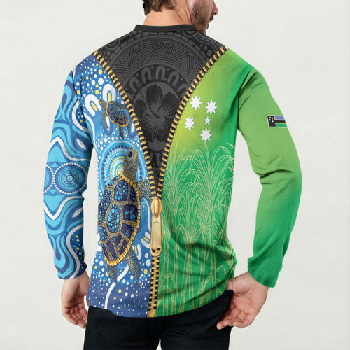 Australian South Sea Islanders National Recognition Day Button Sweatshirt Aussie Sugar Cane Turtle Aboriginal Style