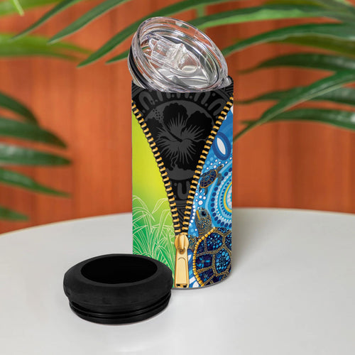 Australian South Sea Islanders National Recognition Day 4 in 1 Can Cooler Tumbler Aussie Sugar Cane Turtle Aboriginal Style