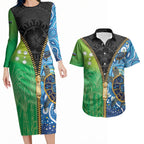 Australian South Sea Islanders National Recognition Day Couples Matching Long Sleeve Bodycon Dress and Hawaiian Shirt Aussie Sugar Cane Turtle Aboriginal Style