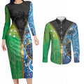 Australian South Sea Islanders National Recognition Day Couples Matching Long Sleeve Bodycon Dress and Long Sleeve Button Shirt Aussie Sugar Cane Turtle Aboriginal Style
