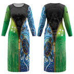Australian South Sea Islanders National Recognition Day Couples Matching Long Sleeve Bodycon Dress and Long Sleeve Button Shirt Aussie Sugar Cane Turtle Aboriginal Style