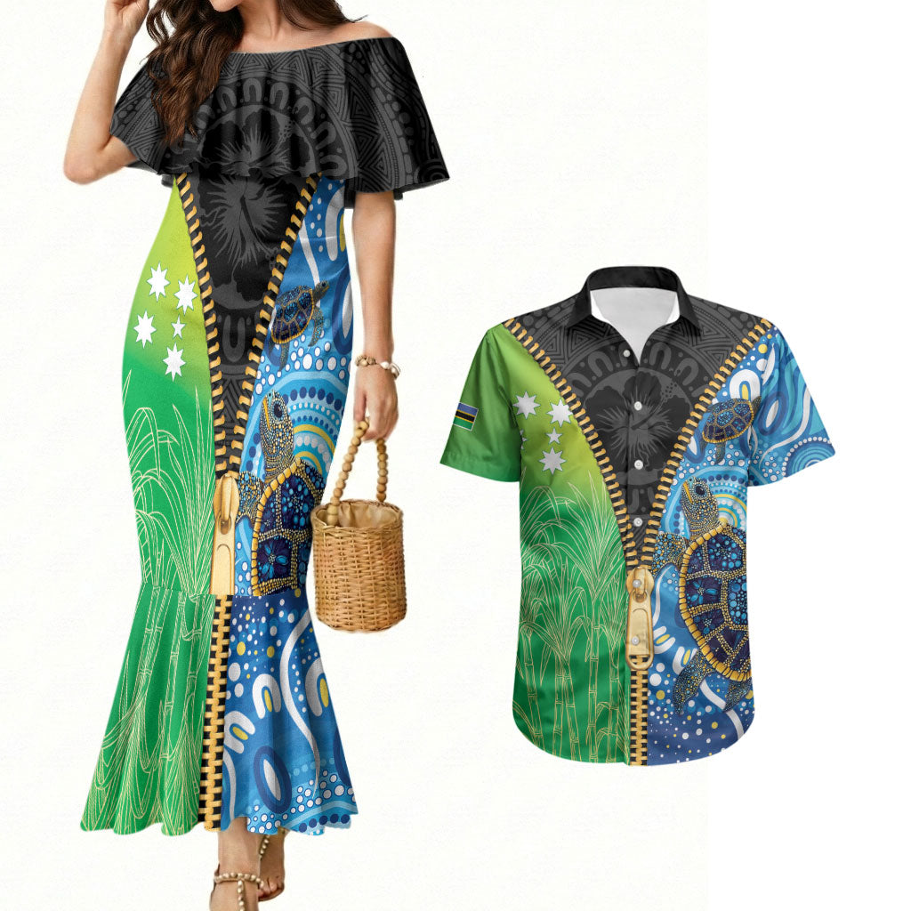 Australian South Sea Islanders National Recognition Day Couples Matching Mermaid Dress and Hawaiian Shirt Aussie Sugar Cane Turtle Aboriginal Style