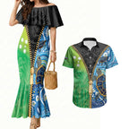 Australian South Sea Islanders National Recognition Day Couples Matching Mermaid Dress and Hawaiian Shirt Aussie Sugar Cane Turtle Aboriginal Style