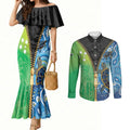Australian South Sea Islanders National Recognition Day Couples Matching Mermaid Dress and Long Sleeve Button Shirt Aussie Sugar Cane Turtle Aboriginal Style