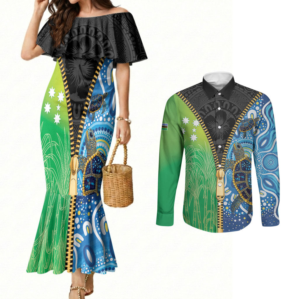 Australian South Sea Islanders National Recognition Day Couples Matching Mermaid Dress and Long Sleeve Button Shirt Aussie Sugar Cane Turtle Aboriginal Style