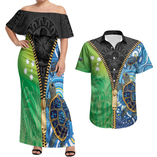 Australian South Sea Islanders National Recognition Day Couples Matching Off Shoulder Maxi Dress and Hawaiian Shirt Aussie Sugar Cane Turtle Aboriginal Style