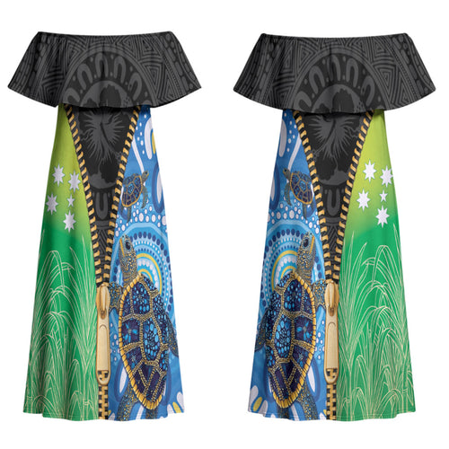 Australian South Sea Islanders National Recognition Day Couples Matching Off Shoulder Maxi Dress and Hawaiian Shirt Aussie Sugar Cane Turtle Aboriginal Style