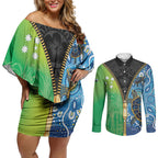 Australian South Sea Islanders National Recognition Day Couples Matching Off Shoulder Short Dress and Long Sleeve Button Shirt Aussie Sugar Cane Turtle Aboriginal Style