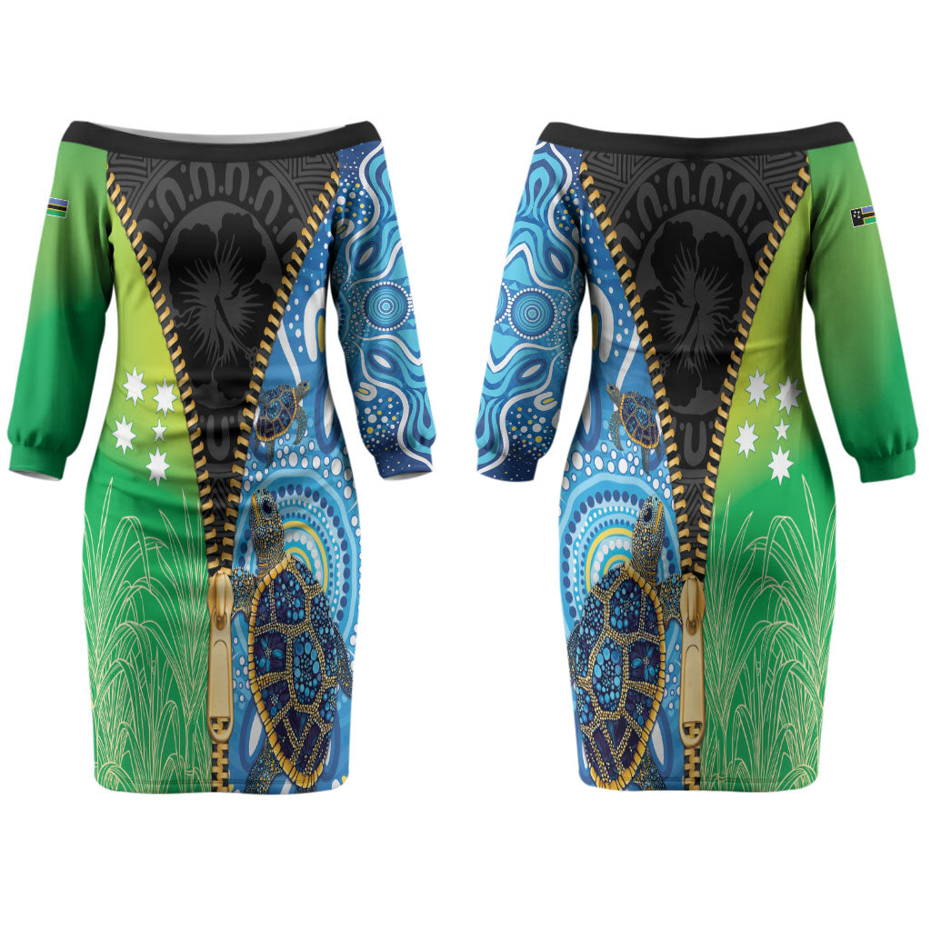 Australian South Sea Islanders National Recognition Day Couples Matching Off The Shoulder Long Sleeve Dress and Hawaiian Shirt Aussie Sugar Cane Turtle Aboriginal Style