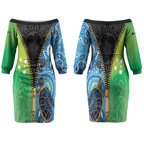 Australian South Sea Islanders National Recognition Day Couples Matching Off The Shoulder Long Sleeve Dress and Hawaiian Shirt Aussie Sugar Cane Turtle Aboriginal Style
