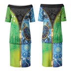 Australian South Sea Islanders National Recognition Day Couples Matching Puletasi and Hawaiian Shirt Aussie Sugar Cane Turtle Aboriginal Style
