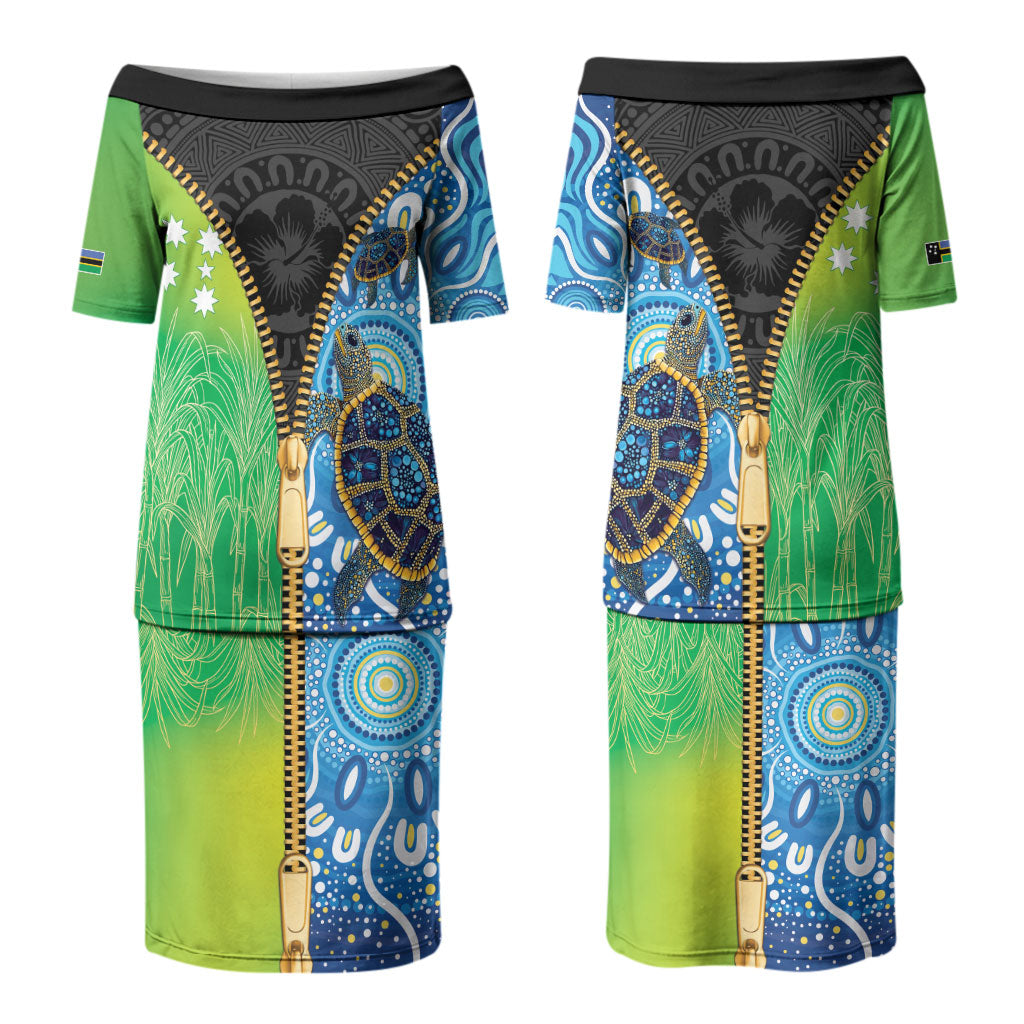 Australian South Sea Islanders National Recognition Day Couples Matching Puletasi and Hawaiian Shirt Aussie Sugar Cane Turtle Aboriginal Style
