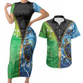 Australian South Sea Islanders National Recognition Day Couples Matching Short Sleeve Bodycon Dress and Hawaiian Shirt Aussie Sugar Cane Turtle Aboriginal Style
