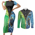 Australian South Sea Islanders National Recognition Day Couples Matching Short Sleeve Bodycon Dress and Long Sleeve Button Shirt Aussie Sugar Cane Turtle Aboriginal Style