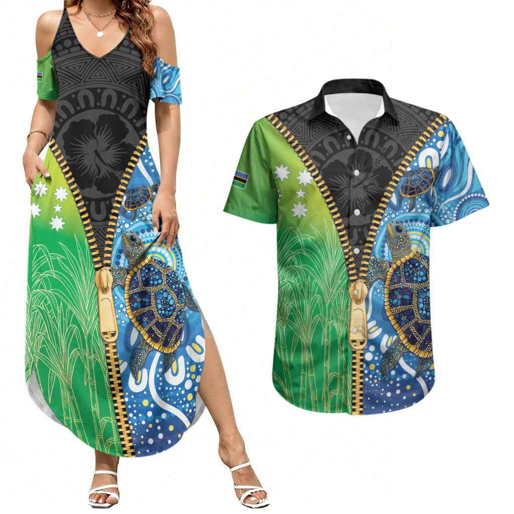 Australian South Sea Islanders National Recognition Day Couples Matching Summer Maxi Dress and Hawaiian Shirt Aussie Sugar Cane Turtle Aboriginal Style