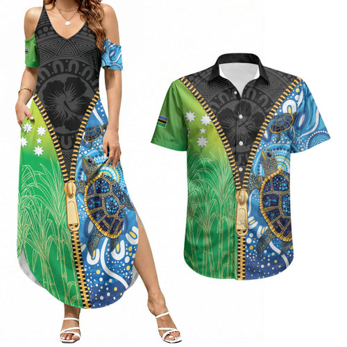 Australian South Sea Islanders National Recognition Day Couples Matching Summer Maxi Dress and Hawaiian Shirt Aussie Sugar Cane Turtle Aboriginal Style