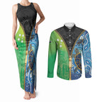 Australian South Sea Islanders National Recognition Day Couples Matching Tank Maxi Dress and Long Sleeve Button Shirt Aussie Sugar Cane Turtle Aboriginal Style