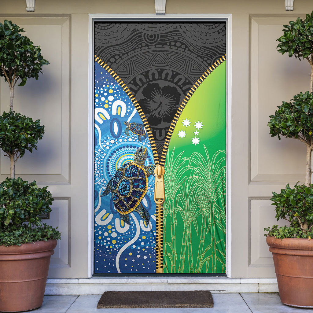 Australian South Sea Islanders National Recognition Day Door Cover Aussie Sugar Cane Turtle Aboriginal Style