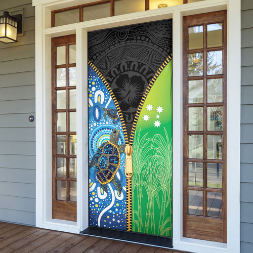 Australian South Sea Islanders National Recognition Day Door Cover Aussie Sugar Cane Turtle Aboriginal Style