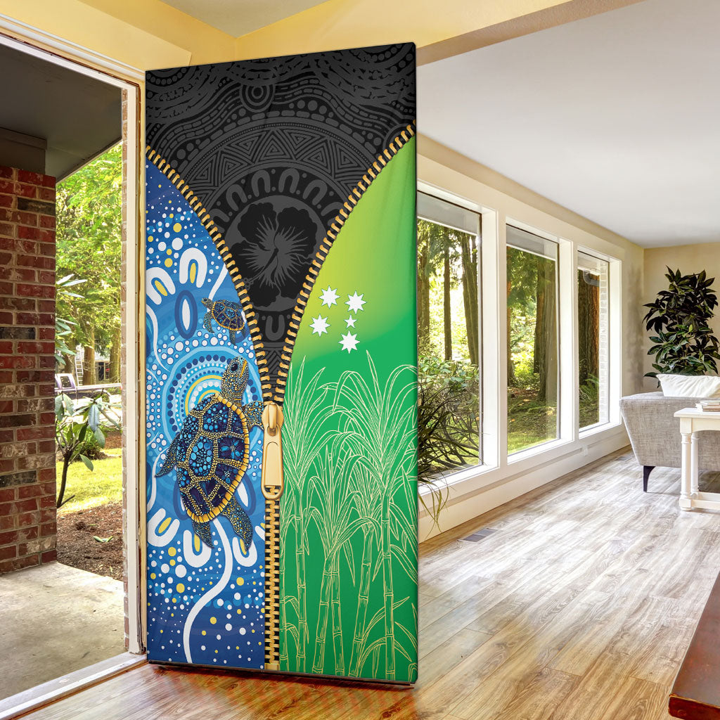 Australian South Sea Islanders National Recognition Day Door Cover Aussie Sugar Cane Turtle Aboriginal Style