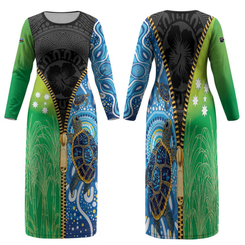 Australian South Sea Islanders National Recognition Day Family Matching Long Sleeve Bodycon Dress and Hawaiian Shirt Aussie Sugar Cane Turtle Aboriginal Style