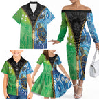 Australian South Sea Islanders National Recognition Day Family Matching Off The Shoulder Long Sleeve Dress and Hawaiian Shirt Aussie Sugar Cane Turtle Aboriginal Style