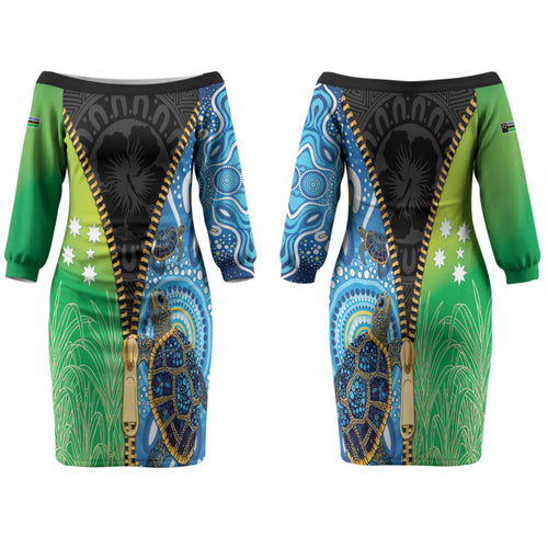 Australian South Sea Islanders National Recognition Day Family Matching Off The Shoulder Long Sleeve Dress and Hawaiian Shirt Aussie Sugar Cane Turtle Aboriginal Style