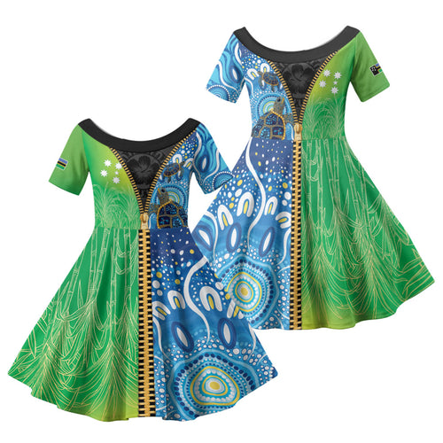 Australian South Sea Islanders National Recognition Day Family Matching Off The Shoulder Long Sleeve Dress and Hawaiian Shirt Aussie Sugar Cane Turtle Aboriginal Style