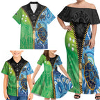 Australian South Sea Islanders National Recognition Day Family Matching Off Shoulder Maxi Dress and Hawaiian Shirt Aussie Sugar Cane Turtle Aboriginal Style