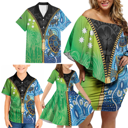 Australian South Sea Islanders National Recognition Day Family Matching Off Shoulder Short Dress and Hawaiian Shirt Aussie Sugar Cane Turtle Aboriginal Style