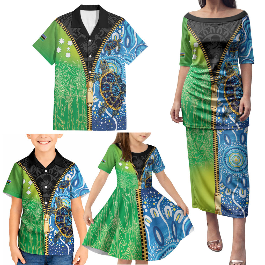 Australian South Sea Islanders National Recognition Day Family Matching Puletasi and Hawaiian Shirt Aussie Sugar Cane Turtle Aboriginal Style