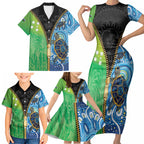 Australian South Sea Islanders National Recognition Day Family Matching Short Sleeve Bodycon Dress and Hawaiian Shirt Aussie Sugar Cane Turtle Aboriginal Style