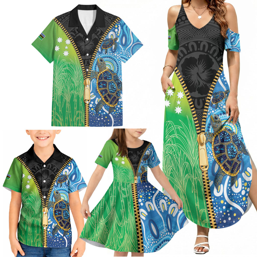 Australian South Sea Islanders National Recognition Day Family Matching Summer Maxi Dress and Hawaiian Shirt Aussie Sugar Cane Turtle Aboriginal Style