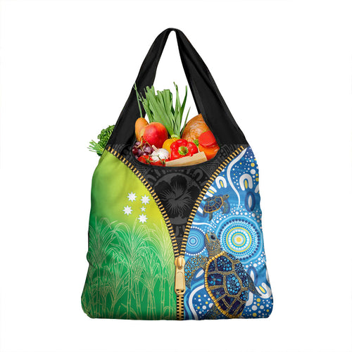 Australian South Sea Islanders National Recognition Day Grocery Bag Aussie Sugar Cane Turtle Aboriginal Style