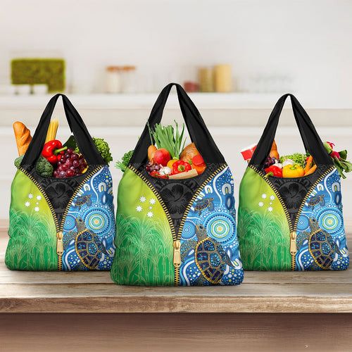 Australian South Sea Islanders National Recognition Day Grocery Bag Aussie Sugar Cane Turtle Aboriginal Style