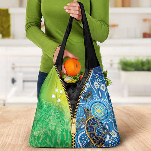 Australian South Sea Islanders National Recognition Day Grocery Bag Aussie Sugar Cane Turtle Aboriginal Style