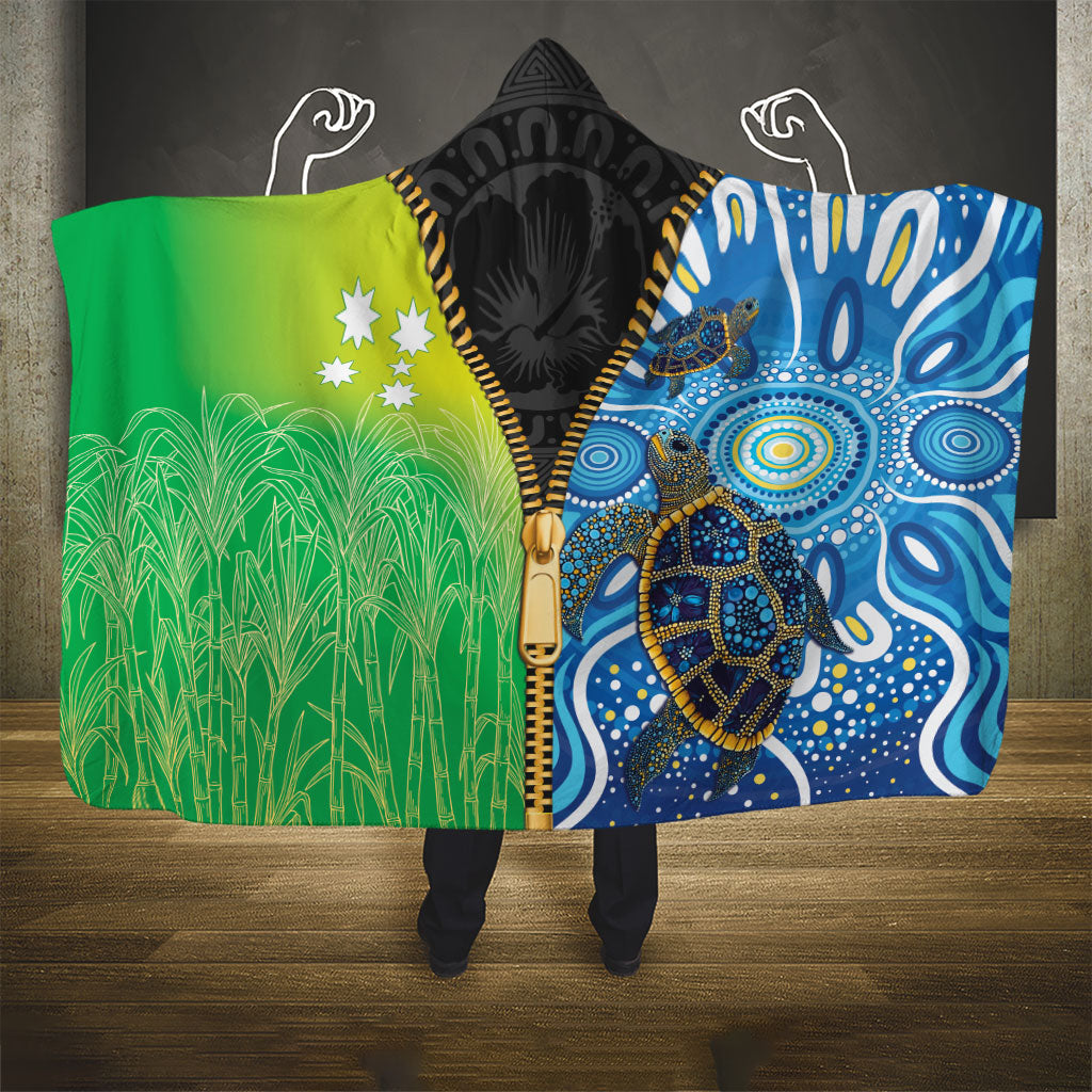 Australian South Sea Islanders National Recognition Day Hooded Blanket Aussie Sugar Cane Turtle Aboriginal Style
