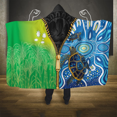 Australian South Sea Islanders National Recognition Day Hooded Blanket Aussie Sugar Cane Turtle Aboriginal Style