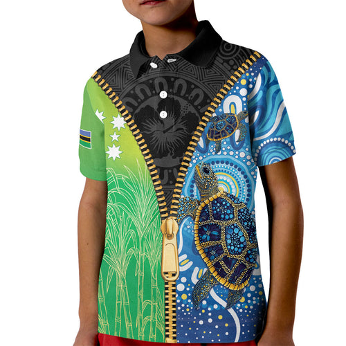 Australian South Sea Islanders National Recognition Day Kid Polo Shirt Aussie Sugar Cane Turtle Aboriginal Style