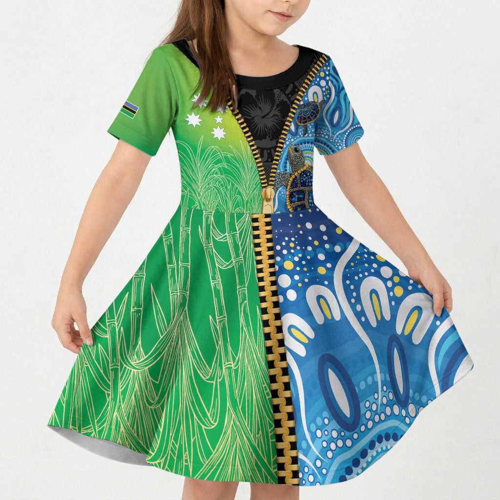Australian South Sea Islanders National Recognition Day Kid Short Sleeve Dress Aussie Sugar Cane Turtle Aboriginal Style