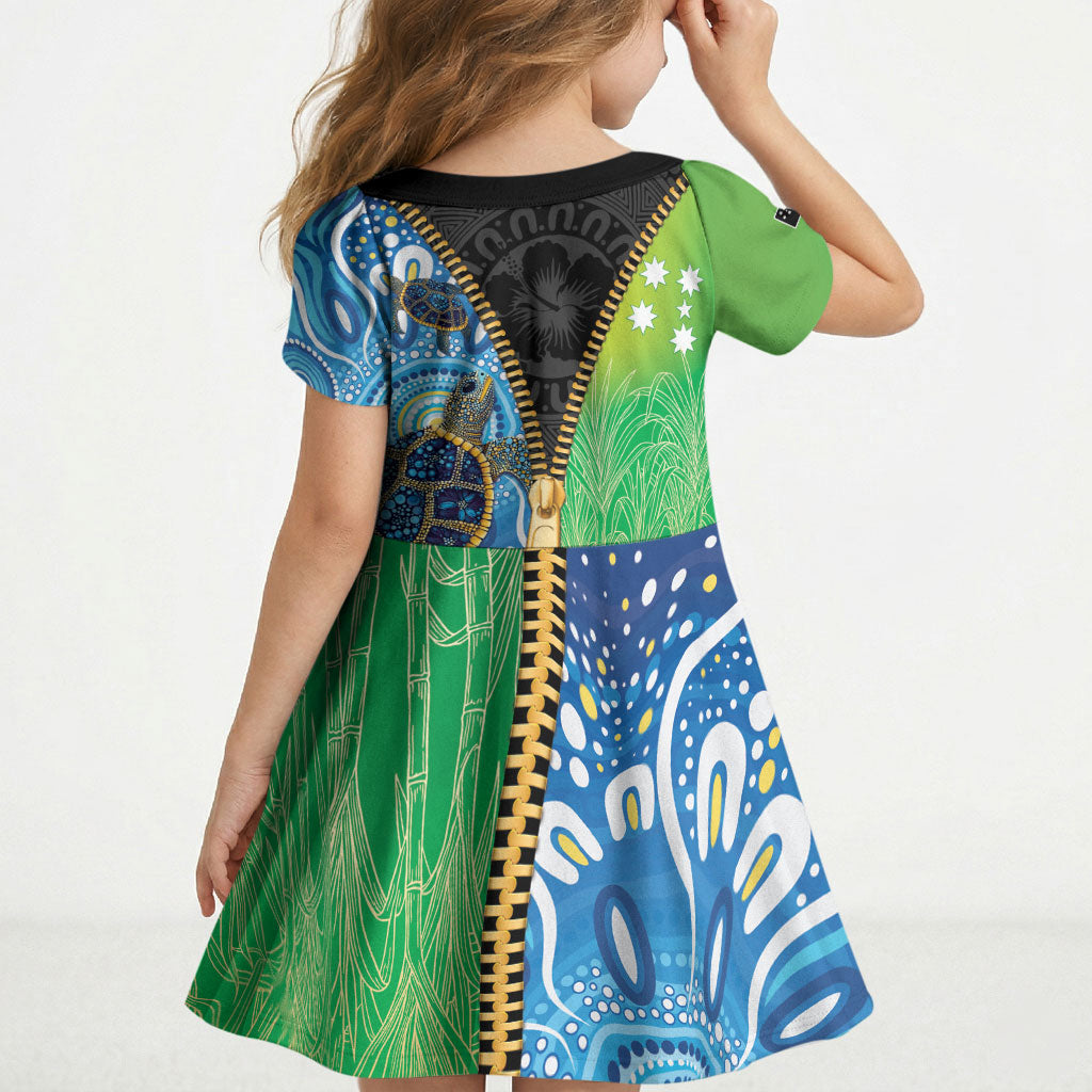 Australian South Sea Islanders National Recognition Day Kid Short Sleeve Dress Aussie Sugar Cane Turtle Aboriginal Style