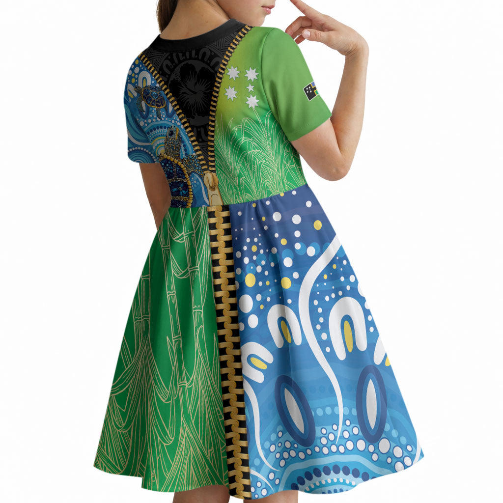 Australian South Sea Islanders National Recognition Day Kid Short Sleeve Dress Aussie Sugar Cane Turtle Aboriginal Style