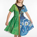 Australian South Sea Islanders National Recognition Day Kid Short Sleeve Dress Aussie Sugar Cane Turtle Aboriginal Style